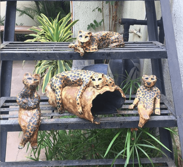 Leopards chilling, ceramic sculptures