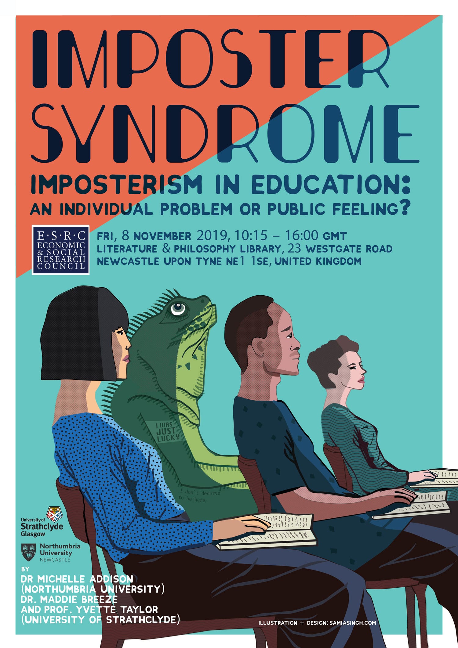 Imposter Syndrome.
Have you ever felt this way?
Poster for a research event on Imposterism in Education.